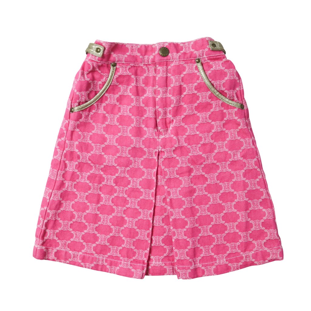 Rare Celine Monogram Logo Print Denim Skirt